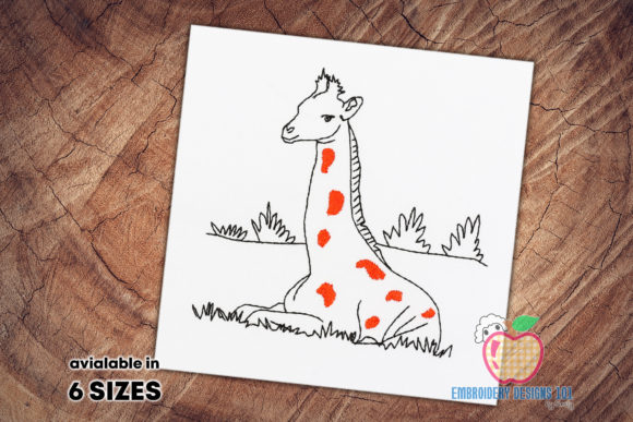 Baby Giraffe Sitting on Grass Sketch