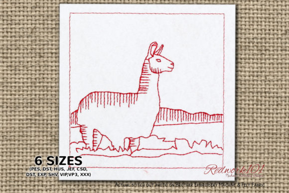 Cute Fluffy Llama Redwork Design