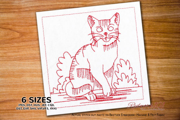Cute Happy Kitten Redwork