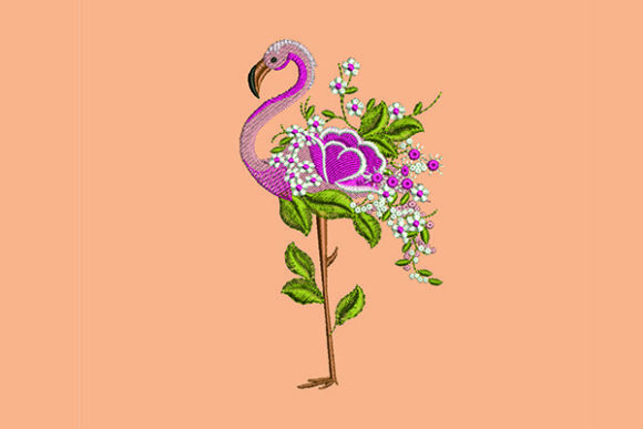 Flamingo and Flowers Embroidery Design