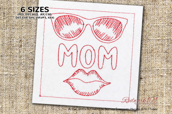 Mom Glasses and Lips: A Seasonal Redwork Gem